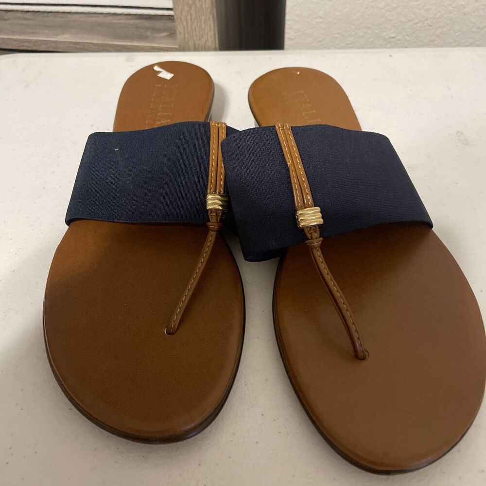Italian Shoemakers Navy Wide-Band Toe-Post Sandals Sz 12 Comfy Vacation Beach